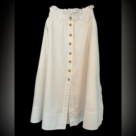 Everlane The Easy Paperbag A-Line Midi Skirt White Cotton Button Front Women’s - Picture 4 of 9